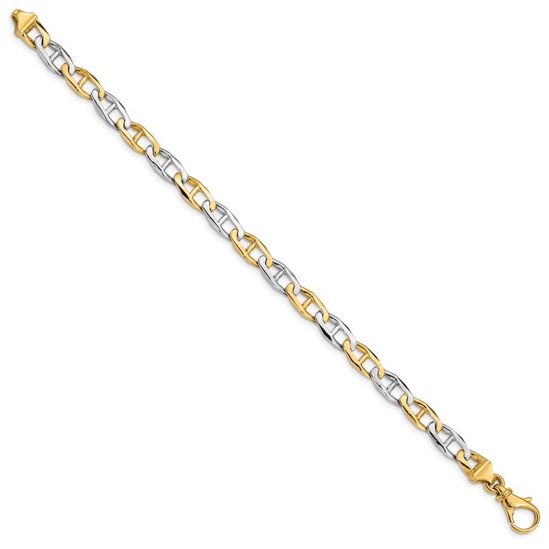 14K Two-tone 18 inch 6.5mm Hand Polished Fancy Link with Fancy Lobster Clasp Chain