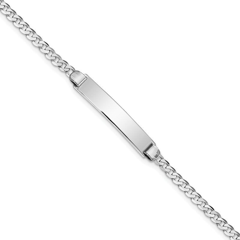 14k White Gold Polished Solid Chain/Solid Plate Flat Curb Link 25.5x4.5mm Plate 7 inch ID Bracelet