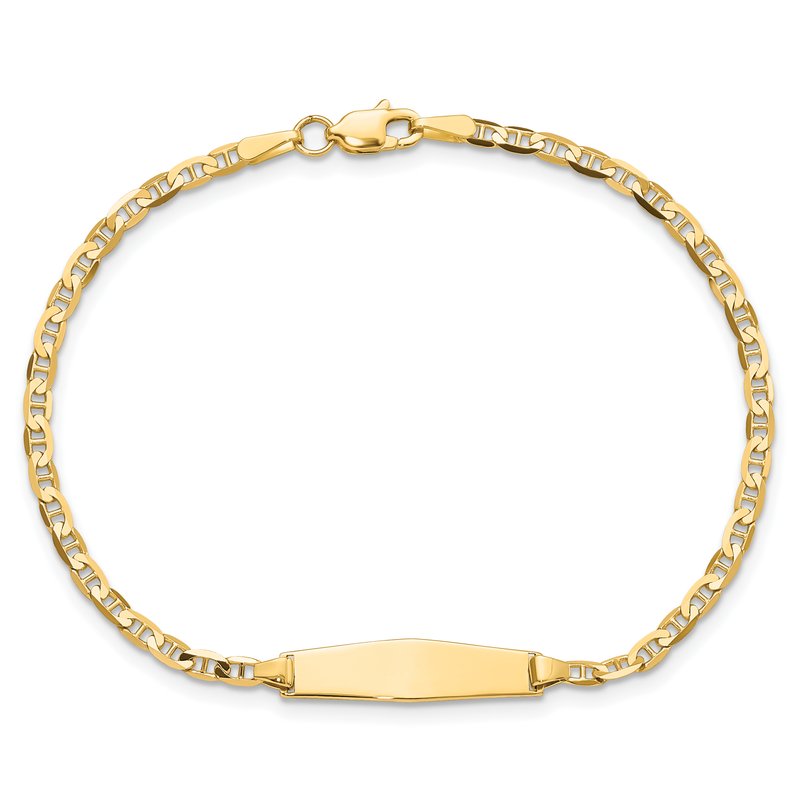 14k Polished Semi-Solid Chain/Solid Plate Anchor Link Soft Diamond Shape 19.5x5.5mm Plate 6 inch Baby/Child ID Bracelet