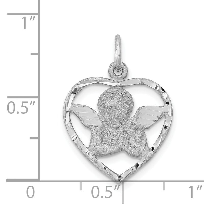 14k White Gold Cut-out Angel in Heart Charm