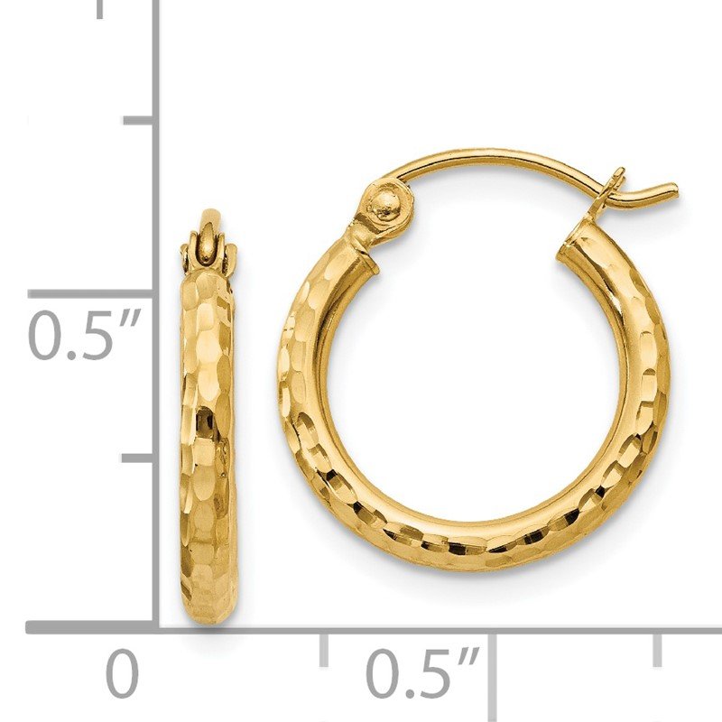 14k 2x15mm Diamond-cut Round Tube Hoop Earrings