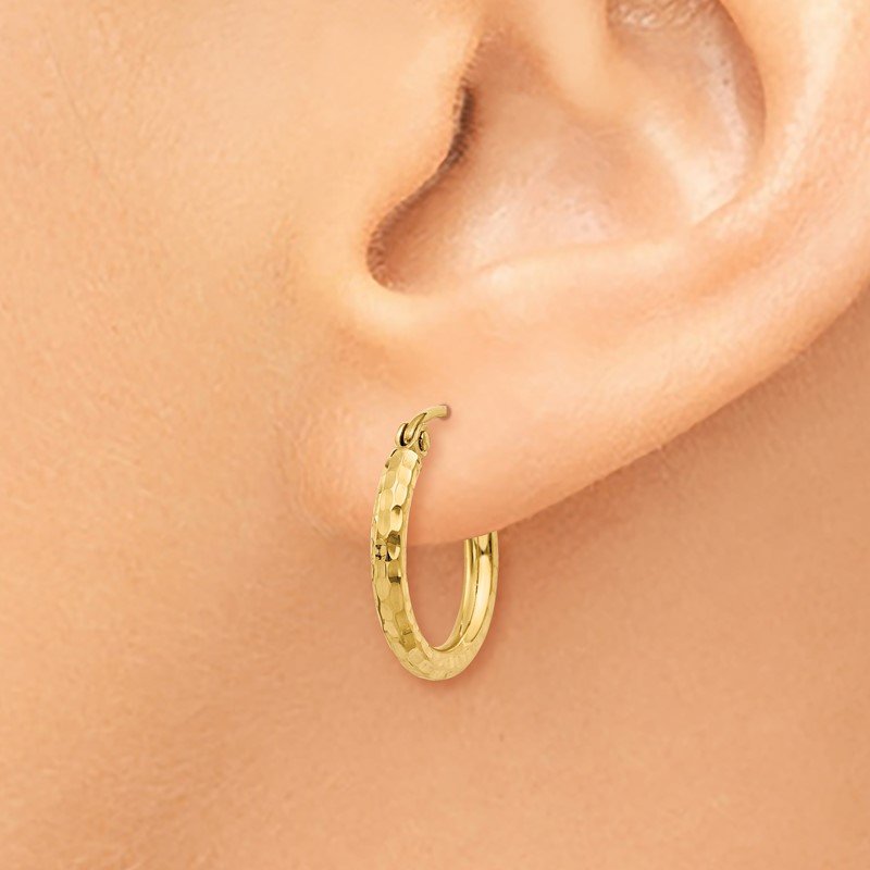 14k 2x15mm Diamond-cut Round Tube Hoop Earrings