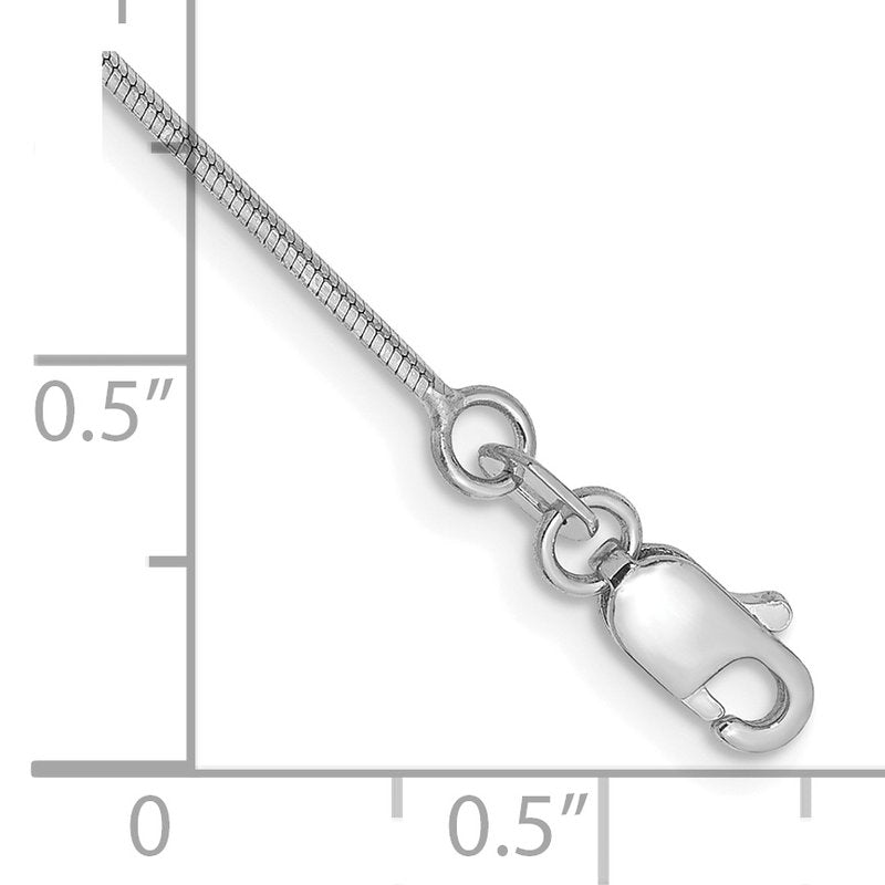14K White Gold 10 inch 1mm Octagonal Snake with Lobster Clasp Anklet