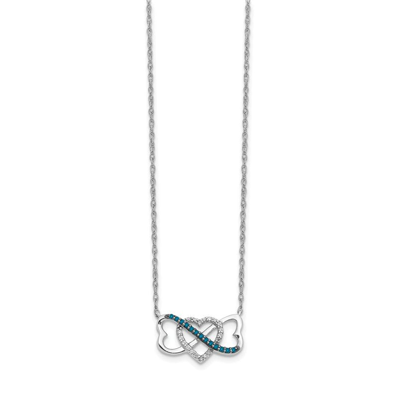 14k White Gold 1/10 carat Blue and White Diamond Heart Infinity 17 inch Necklace