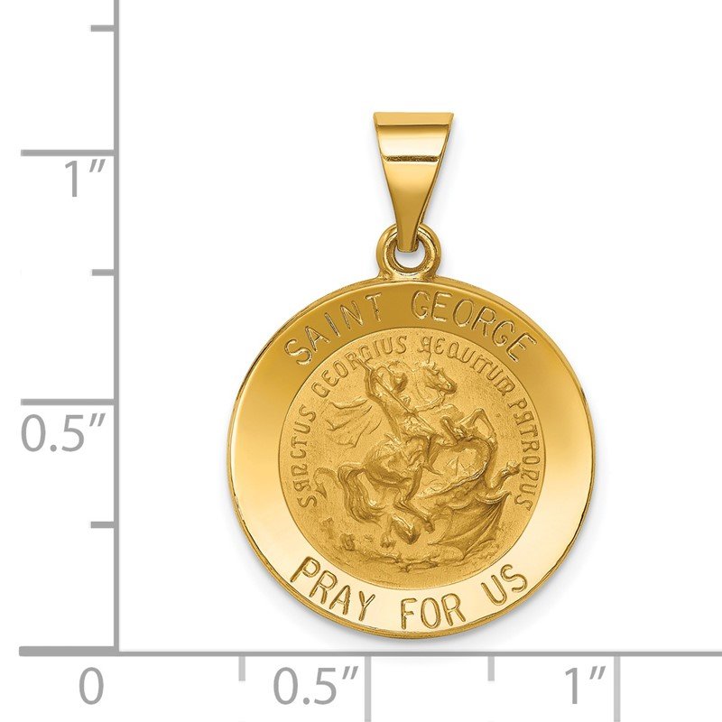 14k Polished and Satin Hollow Saint George Medal Round Pendant