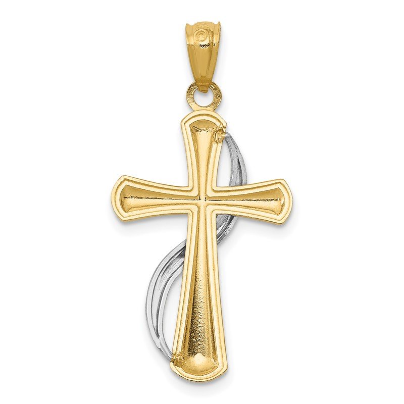 14K Two-Tone Polished Cross with Drape Pendant