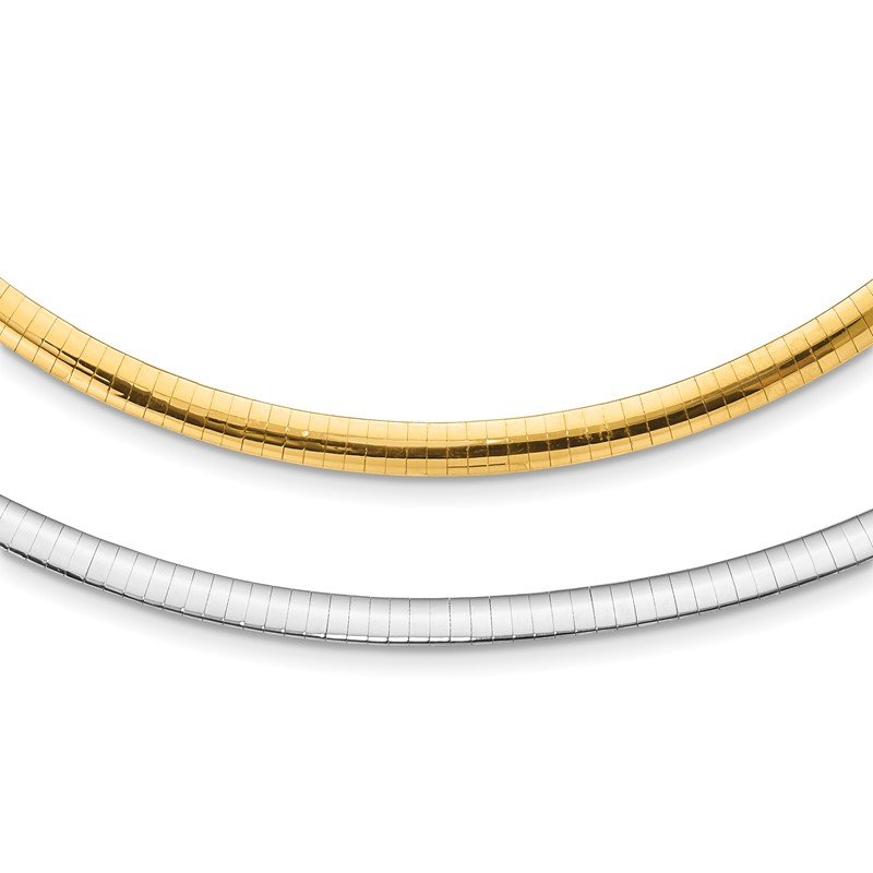 14k Two-tone 5mm Reversible White and Yellow 16 inch Domed Omega Necklace