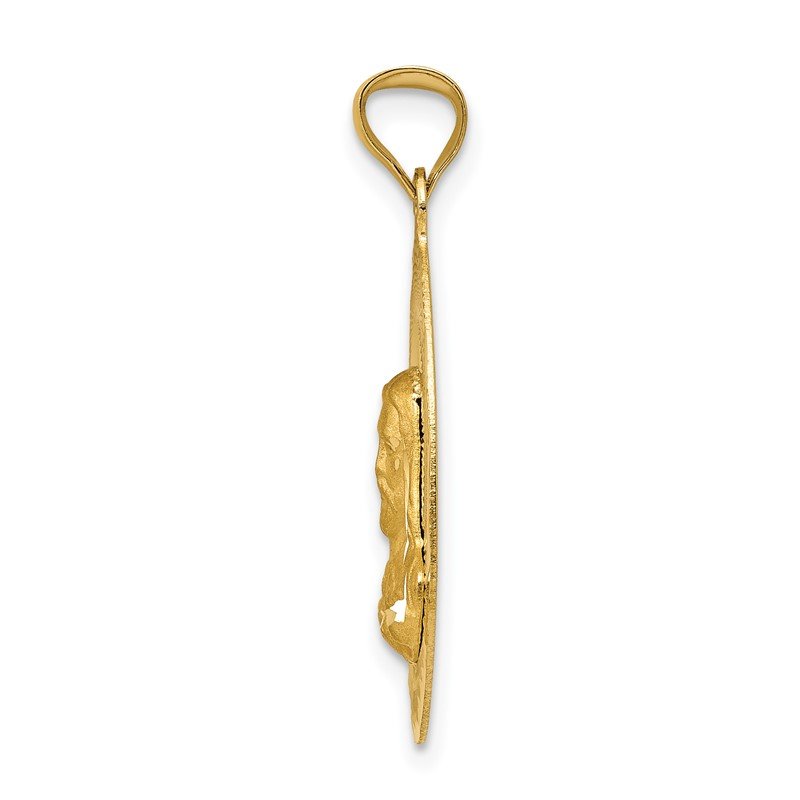 14K Polished Diamond-cut Solid Sagrado Corazon de Jesus Oval Pendant