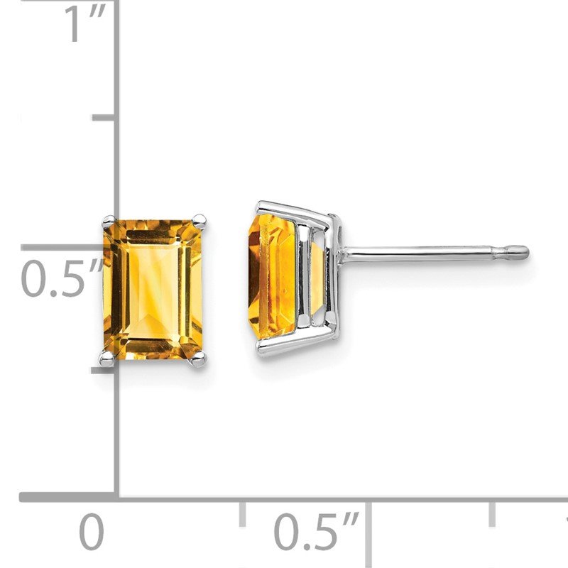14k White Gold 7x5mm Emerald-Cut Citrine Post Earrings