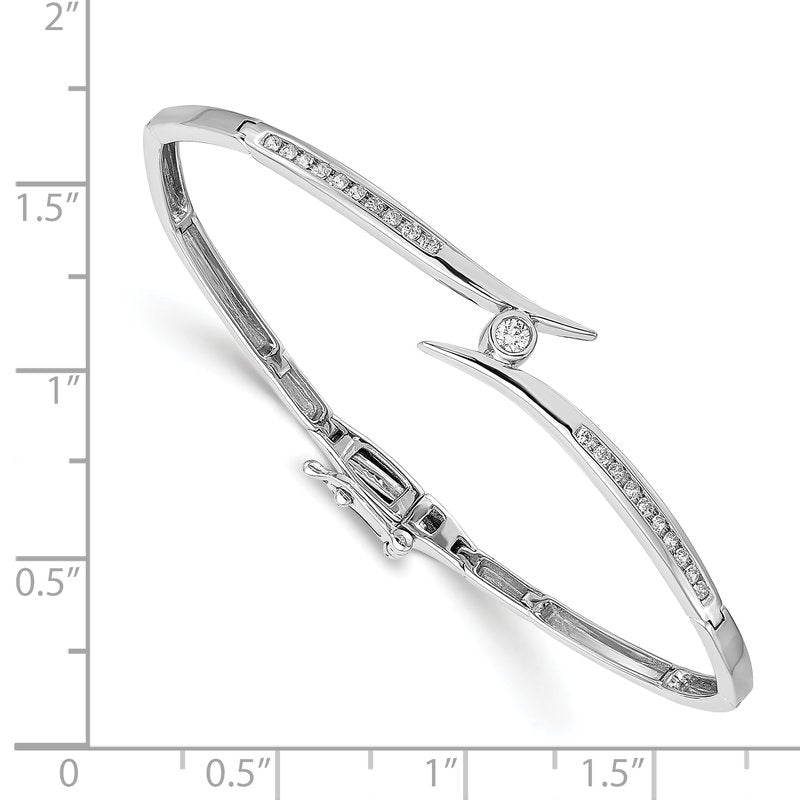 14k White Gold Complete 1/4 carat A Diamond Hinged Oval Bangle Bracelet