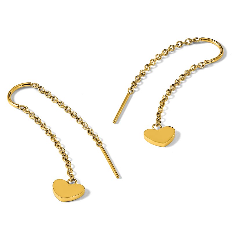 Stainless Steel Polished Yellow IP-plated Threader Heart Dangle Earrings