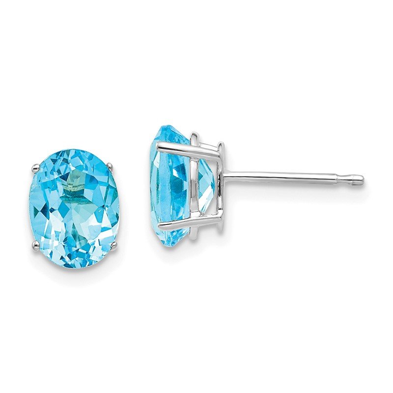 14k White Gold 8x6mm Oval Blue Topaz Post Earrings