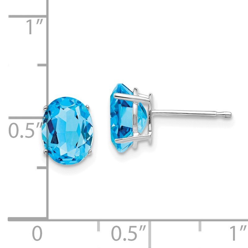 14k White Gold 8x6mm Oval Blue Topaz Post Earrings