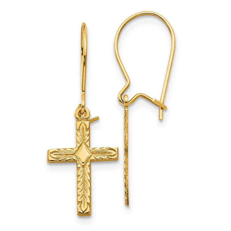 14k Polished &amp; Satin Cross Earrings