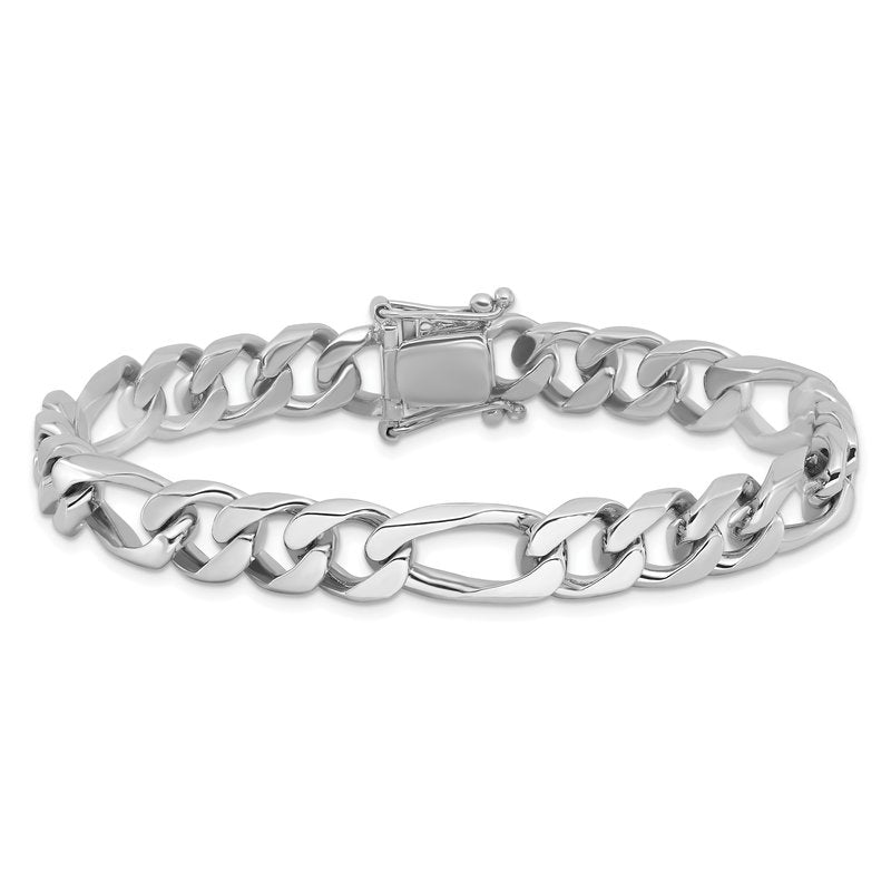 14K White Gold 20 inch 9mm Hand Polished Figaro Link with Box Catch Clasp Chain