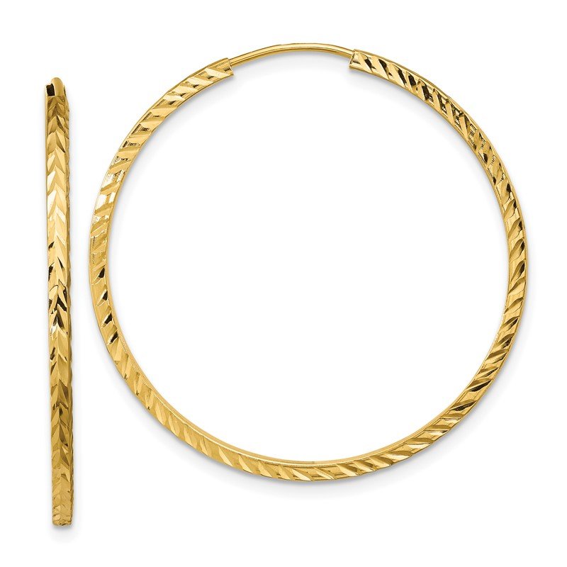 14k 1.35x35mm Diamond-cut Square-Tube Endless Hoop Earrings