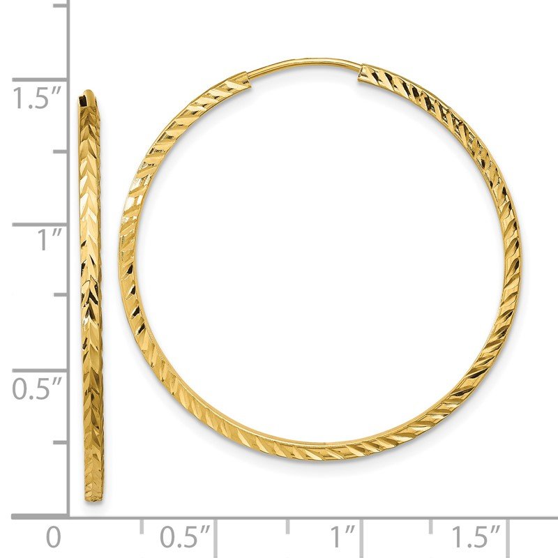 14k 1.35x35mm Diamond-cut Square-Tube Endless Hoop Earrings