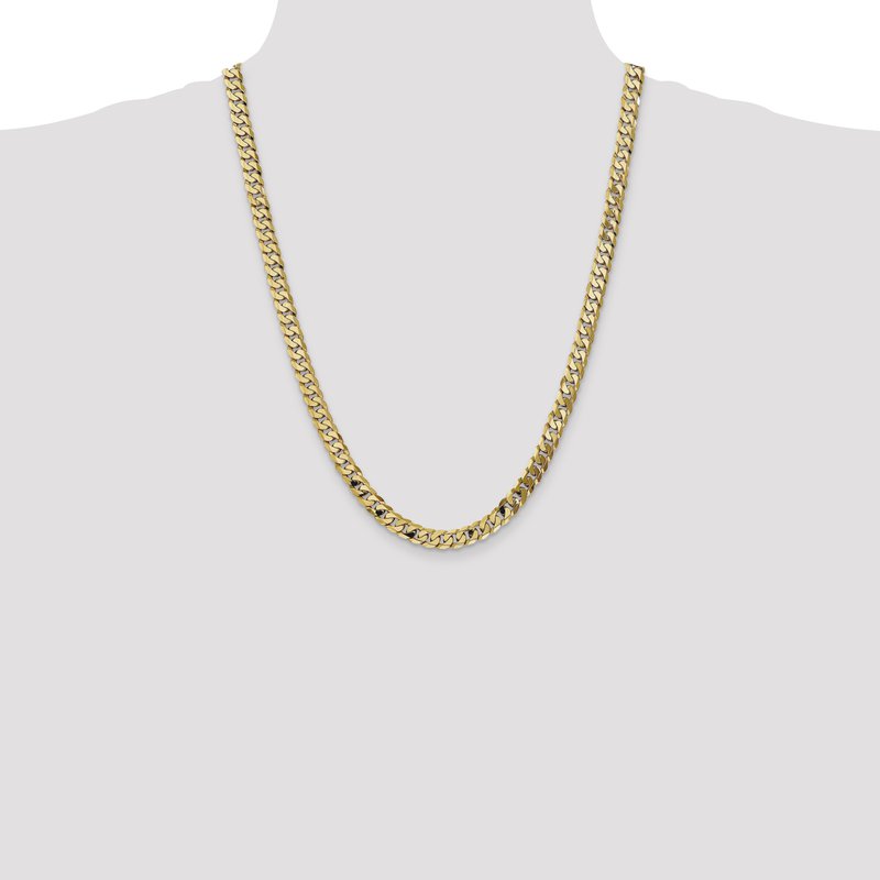 14K 26 inch 7.25mm Flat Beveled Curb with Lobster Clasp Chain