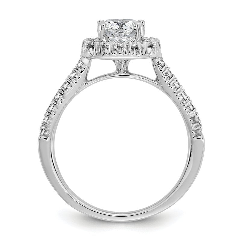 14K White Gold 3/8 carat Lab Grown Diamond VS+ F+ Semi-Mount Cushion Halo Engagement Ring