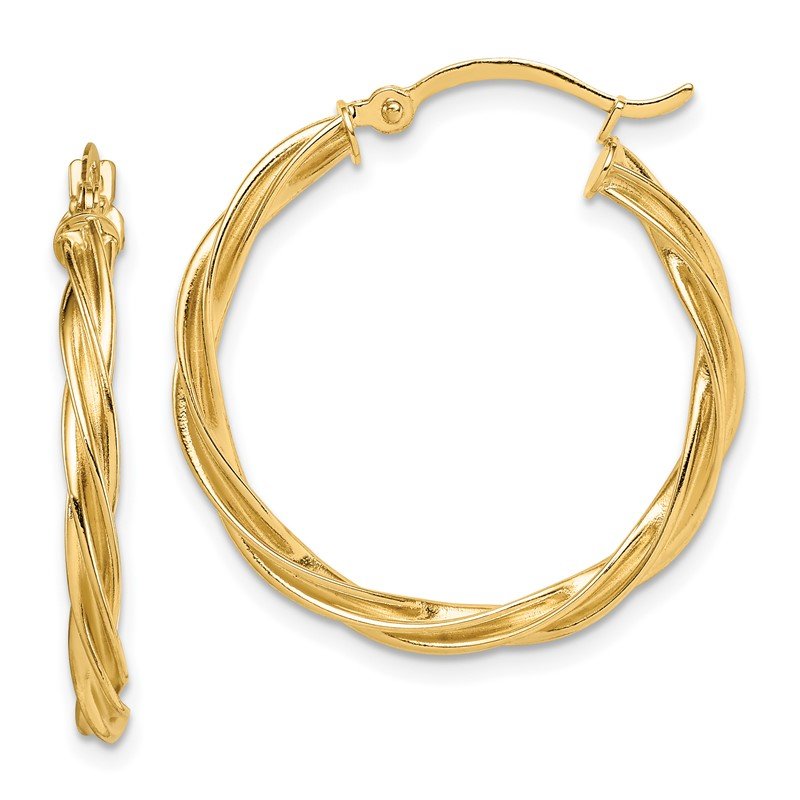 14K Polished Twisted 2.5mm Hoop Earrings