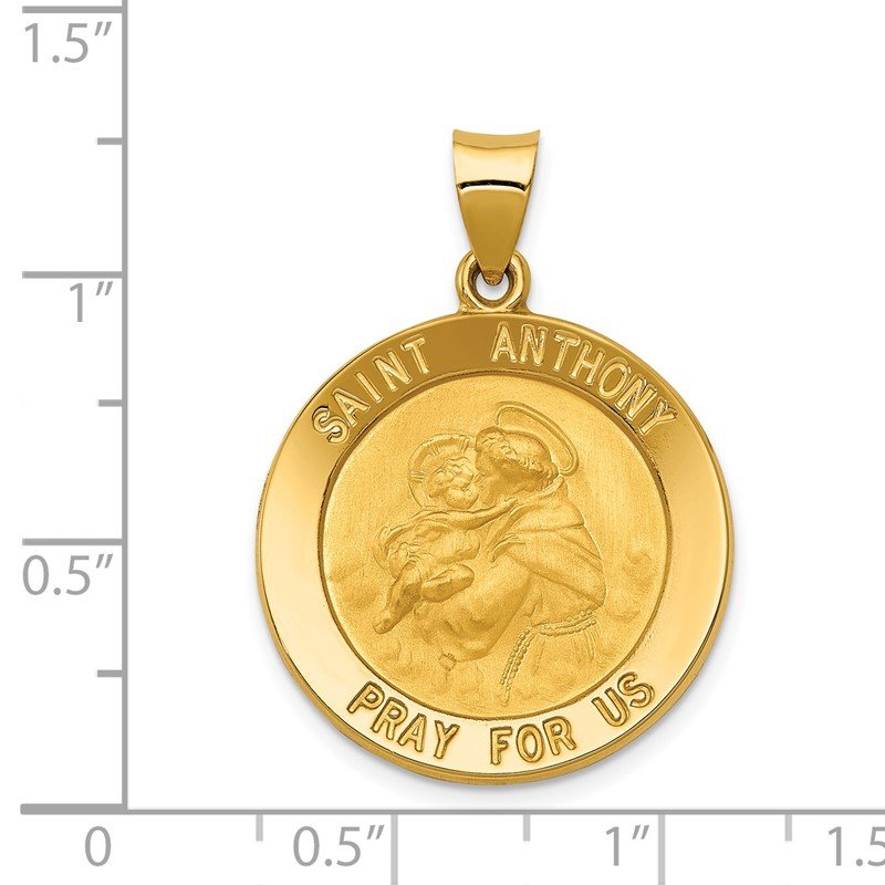 14k Polished and Satin Hollow Large Saint Anthony Medal Pendant