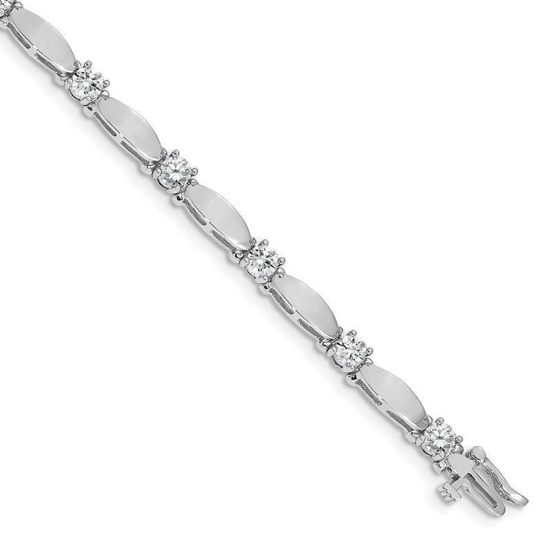 14k White Gold Complete 2.75 carat Round AA Diamond Curved Bar Link 7 inch Tennis Bracelet