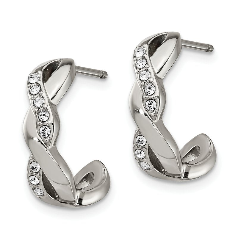 Stainless Steel Polished with Crystals Post Hoop Earrings