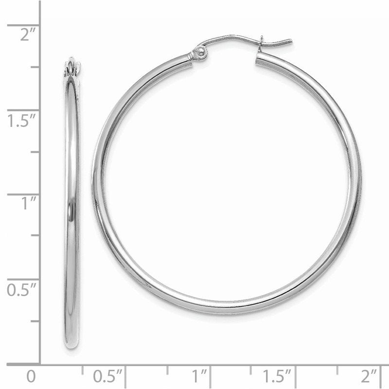 14k White Gold 2x40mm Polished Tube Hoop Earrings