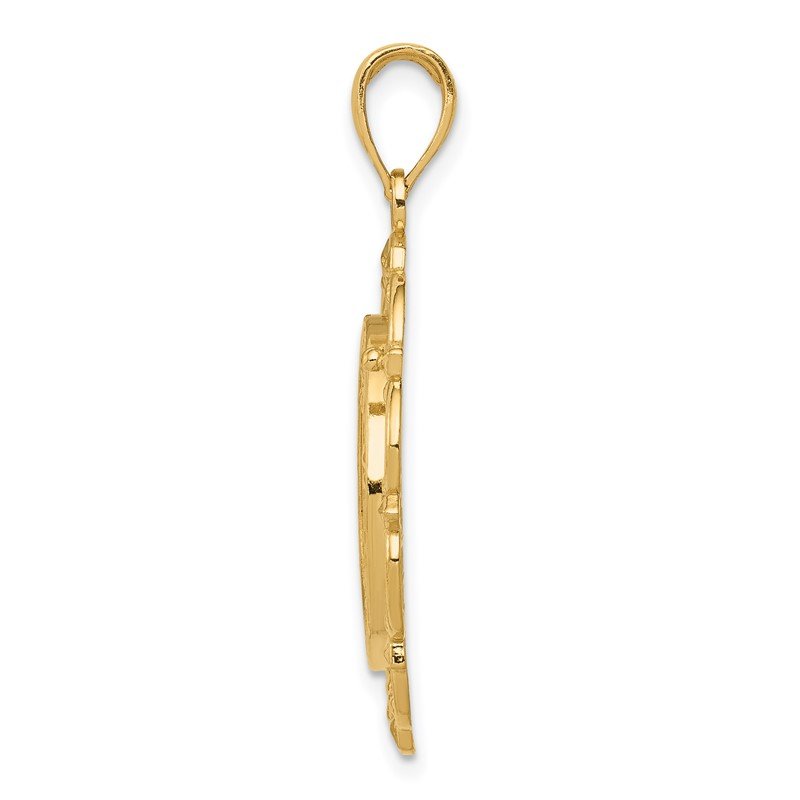 14k Polished Solid St. Michael Medal Scalloped Edge Round Pendant