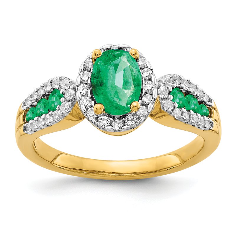 14k White Gold Diamond and Oval Emerald Ring