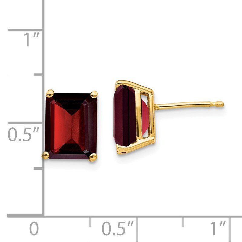14k 9x7mm Emerald-cut Garnet Post Earrings