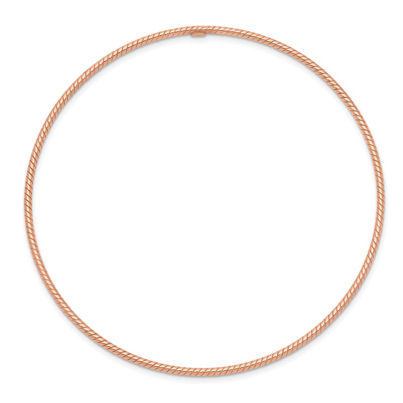 14k Rose Gold Polished Textured Twist 1.50mm Slip-on Round Bangle Bracelet