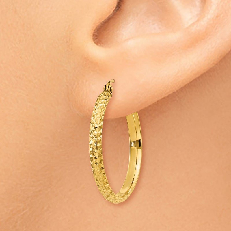 14K 2.8x25mm Diamond-cut Tube Hoop Earrings