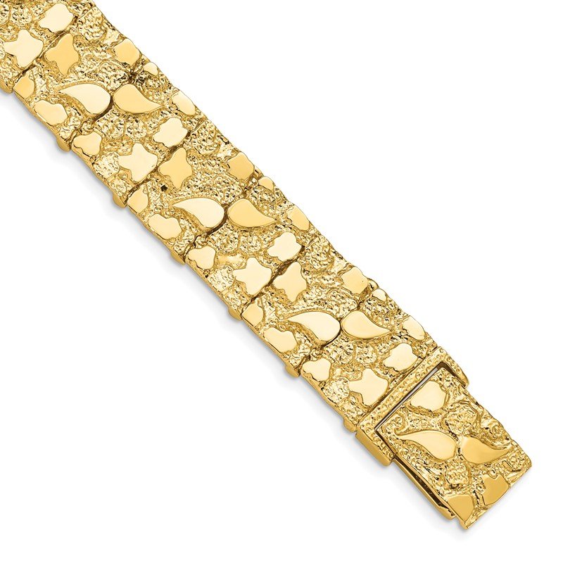 14k Polished and Textured 15mm 7 inch Nugget Bracelet