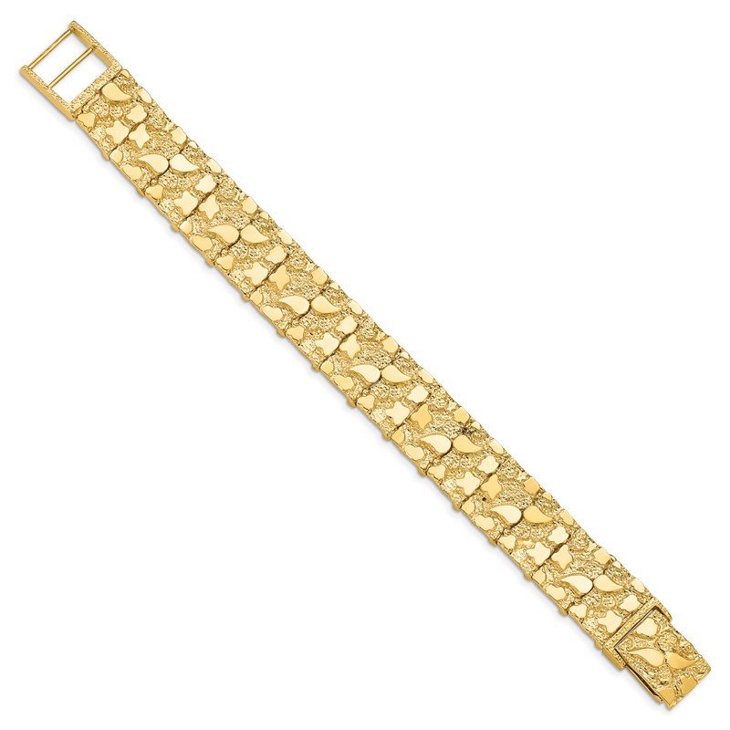 14k Polished and Textured 15mm 7 inch Nugget Bracelet