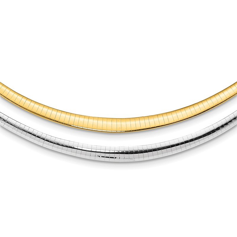 14k with White Rhodium 3.00-6.00mm Graduated Reversible 16 inch Omega Necklace
