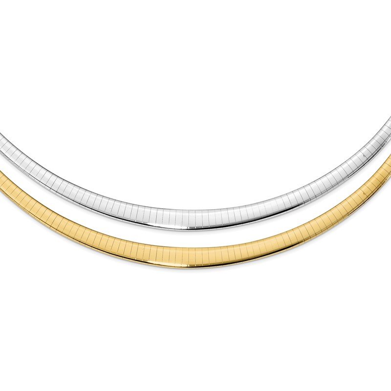 14k with White Rhodium 3.00-6.00mm Graduated Reversible 16 inch Omega Necklace