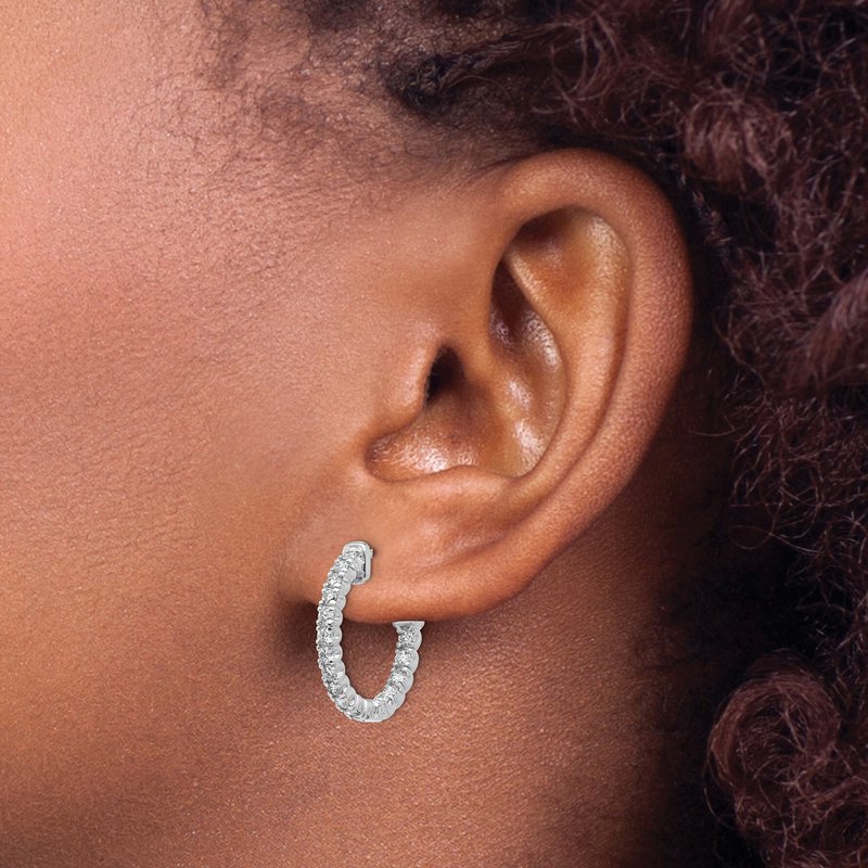 14K White Gold 1 carat Lab Grown Diamond VS+ F+ Complet In and Out Hoop Earrings