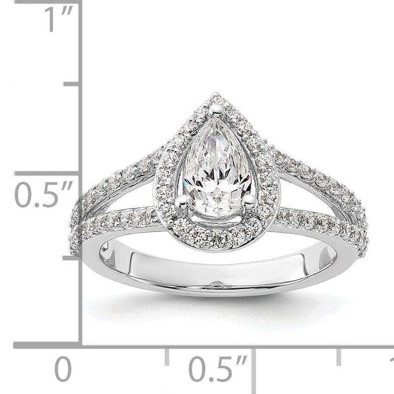 14K White Gold 5/8 carat Lab Grown Diamond VS/SI  D E F  Semi Mount Pear Halo Engagement Ring