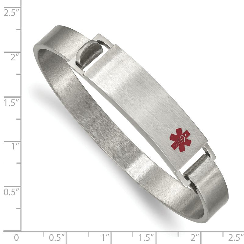 Stainless Steel Brushed with Red Enamel 8.00mm Medical ID Bangle