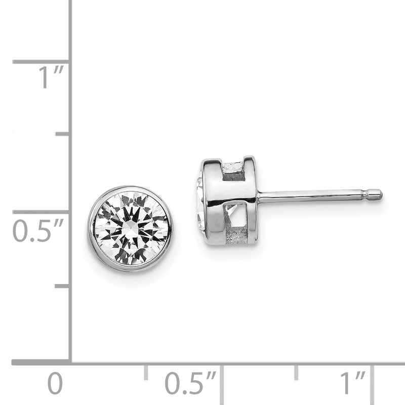 Sterling Silver Rhodium-plated Brilliant-cut 7mm CZ Bezel Stud Post Earrings