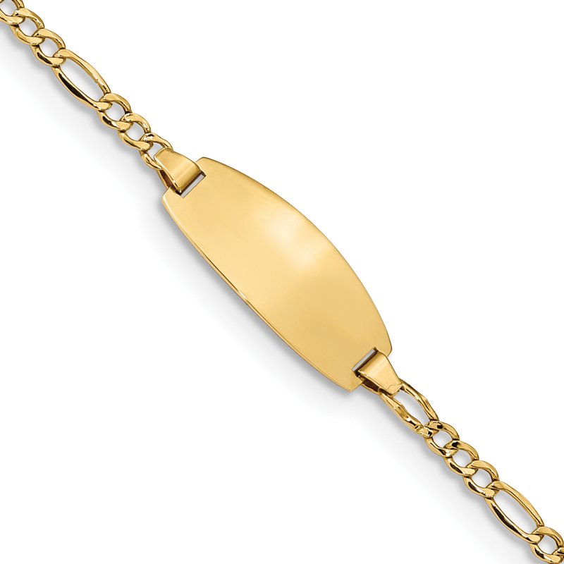 14k Polished Semi-Solid Chain/Solid Plate Figaro Link Oval 18.5x8.5mm Plate 5.5 inch Baby/Child ID Bracelet