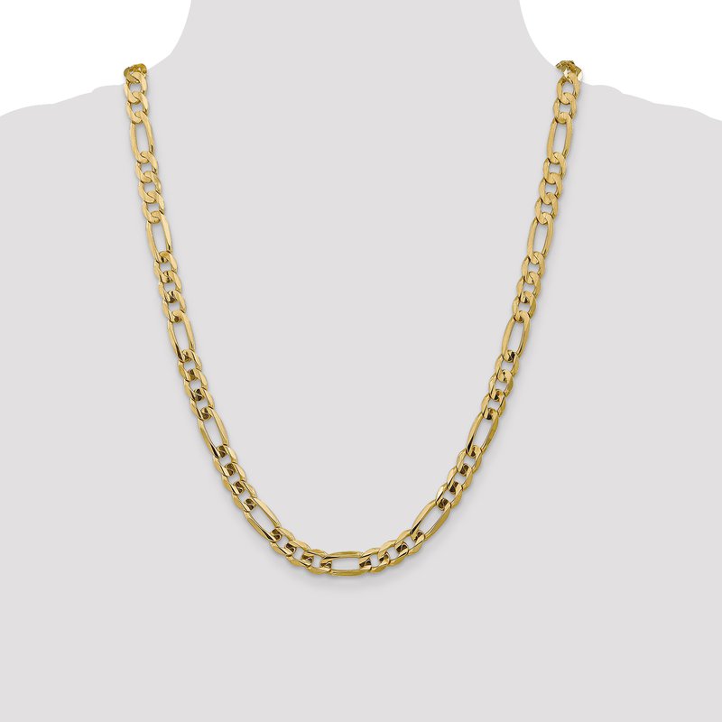 14K 26 inch 7.5mm Concave Open Figaro with Lobster Clasp Chain