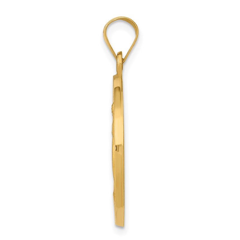 14k Polished and Satin Hollow Miraculous Medal Round Pendant