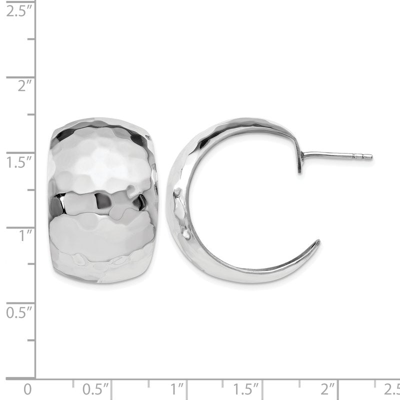 Sterling Silver RH-plated Polished Hammered Post Earrings