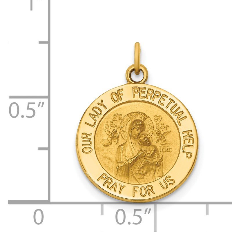 14k Polished and Satin Solid Our Lady of Perpetual Help Medal Round Pendant