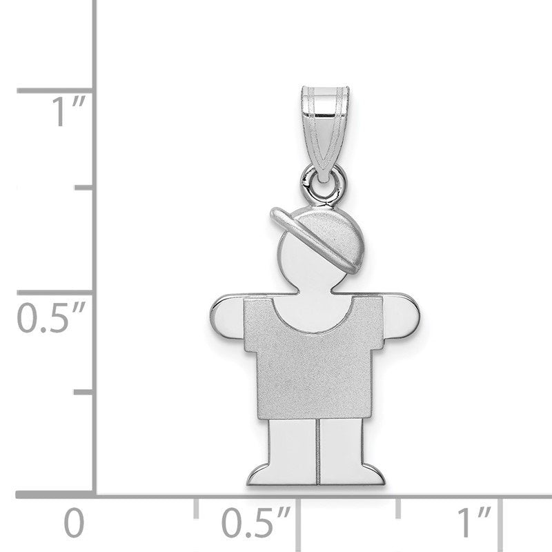 14k White Gold The Kids Small Boy with Hat on Right Engravable Hugs Charm