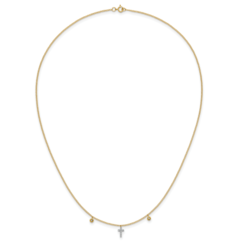 14k Polished 1/20 carat Diamond Cross 18 inch Necklace