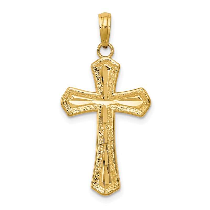 14K Diamond-cut Beveled Edges Cross Pendant