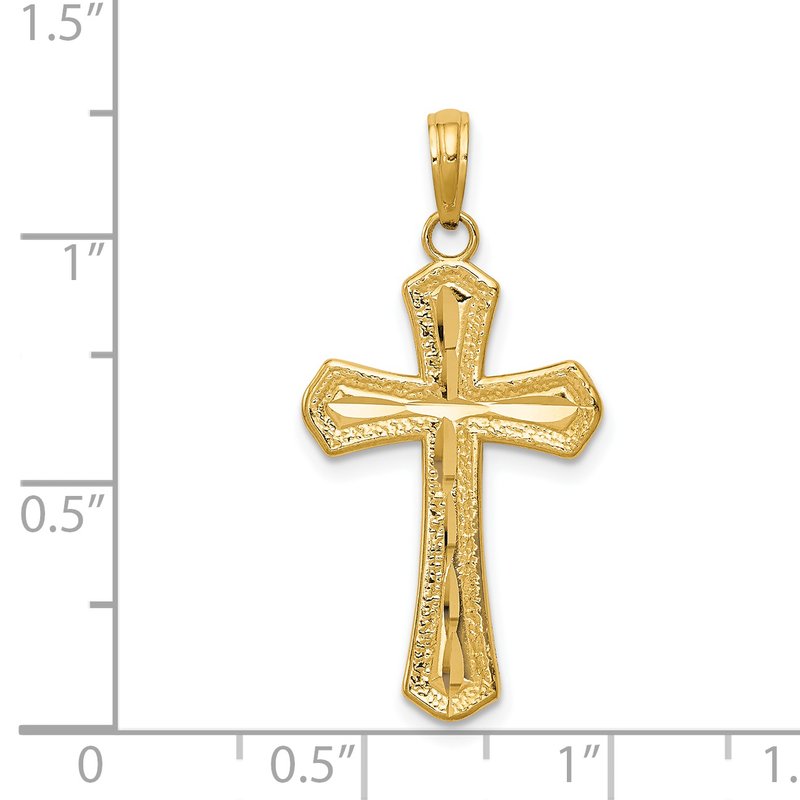 14K Diamond-cut Beveled Edges Cross Pendant